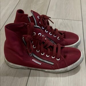 Superga Red High-Top Sneakers with Zipper Detail